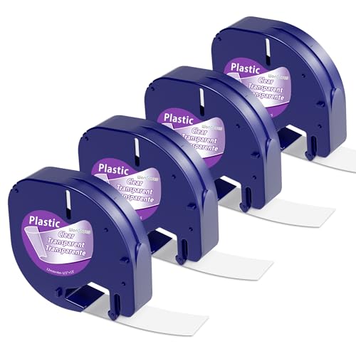 Label Maker Clear Tape Replacement for Dymo Label Maker Refills Clear 1/2 x 13 Compatible with Dymo Letratag Refills Transparent Plastic Tape Work with LT-100T LT-100H QX50 4-Pack