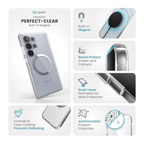 Speck Samsung Galaxy S25 Ultra Case - Magnet Case,13-Foot Drop Protection,Anti-Yellowing-Samsung S25 Ultra Case Magsafe-Raised Bezel & Enhanced Buttons -Presidio Perfect-Clear -Clear/Chrome(Pack of 1) by Speck - Image 2