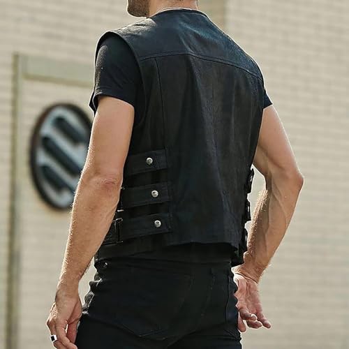 XUNRYAN Mens Faux-Leather Motorcycle Vest Sleeveless Casual Western Cowboy Vintage Riding Biker Vests w Pockets Winter Coat3