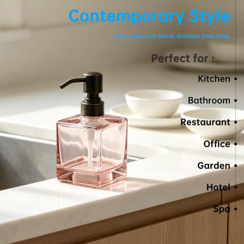 Image of Square Soap Dispenser Glass Blush Pink, Oil Rubbed Bronze,8.4oz