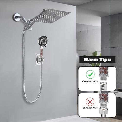 Image of Filtered Shower Head,8 Inch Rain Shower Head with Handheld Spray Combo, Adjustable High Pressure Rainfall Shower Head, Dual Showerhead Set with Extension Arm and 60 Inch Long Shower Hose