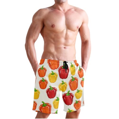 Vegetables Green Pepper Mens Swim Trunks Quick Dry Beach Shorts with Pocket S 23024994