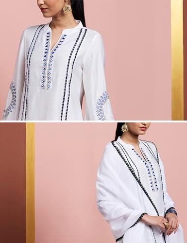 Image of Amazon Brand - Myx Women's Embroidered Kurta Pant Set with Organza Dupatta | Salwar Suit (Available in Plus Sizes)