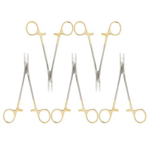 Image of JMU 5 Pcs Mayo Hegar Needle Holder 6 inch Gold Plated | Surgical Needle Driver with Strong Lock, Serrated Jaws with Tungsten Inserts for Precise Suturing