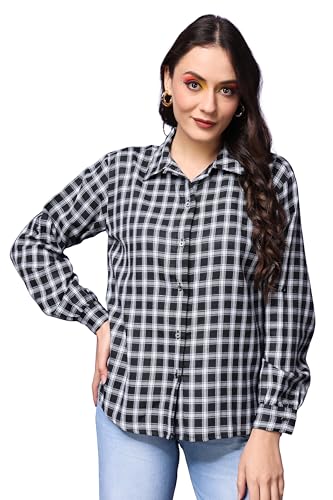 Image of POPWINGS Casual Checks Print Shirt for Women | Cotton Full-Sleeves Women Shirt | Summer Shirt for Women | Stylish Shirt for Women