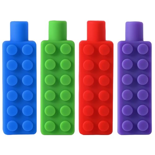 Kryzulax 4 Piezas Lápices Masticables de Silicona,Mordedor Autismo,Cubrelápices Masticables,Adornos Para Masticar Lápices,para dentición,autismo,TDAH y necesidades de mordida para niños
