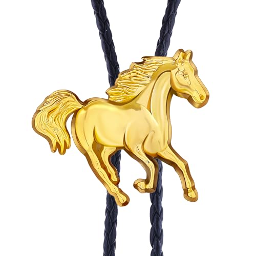 Image of GelConnie Bolo Ties for Men Women Western Cowboy Tie Mens Western Necklace Leather Necktie Gold Bolero Tie Cowboy Necklace