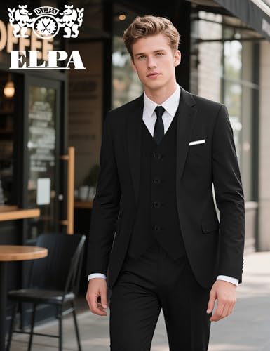 ELPA ELPA Men's Suit with Stretch Fabric 3-Piece Slim Fit Suit with 3 Fit Options (Short/Regular/Tall)2