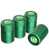 CKAuto 4 Pcs Aluminum Tire Valve Stem Caps with N2 Nitrogen Logo, Universal Stem Covers for Cars, SUVs, Bike and Bicycle, Trucks, Motorcycles | TPMS Safe | Corrosion Resistant | Dust Proof, Green