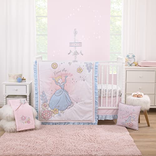 Image of NOJO Disney Sweet Princess Light Blue, Pink, and White Cinderella 3 Piece Nursery Crib Bedding Set - Comforter, 100% Cotton Fitted Crib Sheet and Crib Skirt