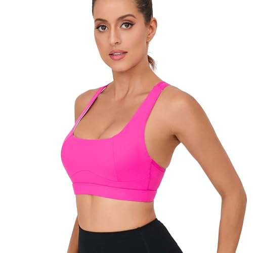 Image of RUNNING GIRL Sports Bras for Women, Racerback Medium Impact Wirefree Padded Bra Workout Crop Top Longline Sports Bra Push up(WX2989 Hot Pink M)