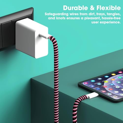 Image of Sounce Spiral Cable Protector, 1.7 Meter Charging Cable Protection Data Cable Protective Sleeve, Cord Saver, Cable Protective Cover for Earphone, Data Wire Cable, Durable PVC Material, Red (Pack of 3)