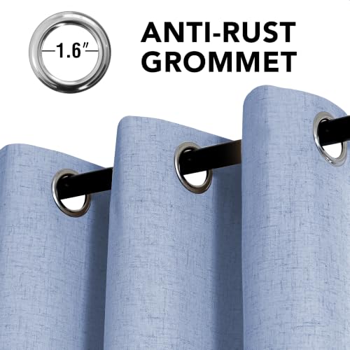 Image of H.VERSAILTEX Linen Curtains 100% Blackout Curtains for Bedroom 84 inch Long Full Light Blocking Nature Linen Blended Window Curtains for Living Room Nickel Grommet (2 Panels, Heathered Chambray Blue)