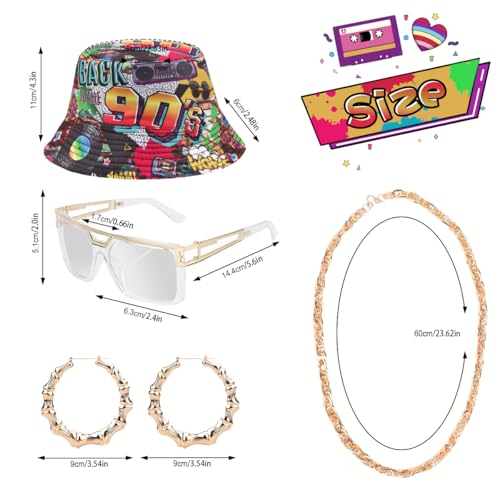 80s 90s Outfit for Women, Unisex Hip Hop Costume Baseball Jersey Shirt Yoga Pants Bucket Hat Gold Chain Rapper Accessories