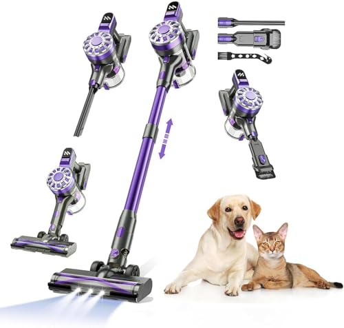 Image of WLOTPO Cordless Vacuum Cleaner for Home,Lightweight Stick Vacuum Cordless Rechargeable with Power Suction, Up to 35 Mins Runtime, Hardwood Floor Vacuum for Pet Hair,Carpets,Tile(Deep Purple)