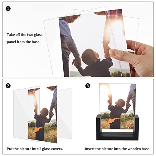 Petaflop 4X6 Picture Frame Set Of 2, Black Rustic Wooden Photo Frames 4 By 6 Inch With Hd Glass, U Shaped Double Sided Menu Holder Sign Card Stand For Tabletop Display #TOP5