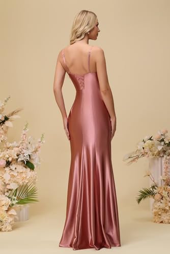 Satin Bridesmaid Dresses 2025 Spaghetti Straps Ruched Mermaid Prom Dress Formal Evening Gowns with Slit3