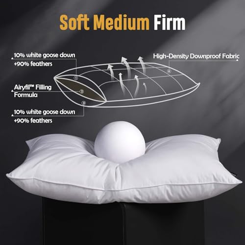 Downstoria Luxury Goose Feather Down Pillow Queen Size Set Of 2 Pack, 100% Cotton Hotel Collection Bed Pillows For Sleeping thumb #3