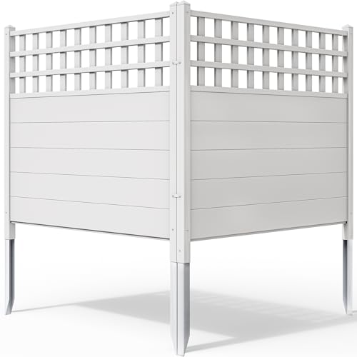 YITAHOME 48" W X 48" H Air Conditioner Fence Privacy Screen, Outdoor Trash Can Enclosure with Metal Stakes, Vinyl Pool Equipment Enclosure (2 Panels)