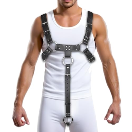 Men's Chest Harness Belt With O Ring, Body Harness for Men, Adjustable PU Leather Male Punk Chest Belt Shoulder Harness Muscle Show Fashion Costumes for Cosplay Party