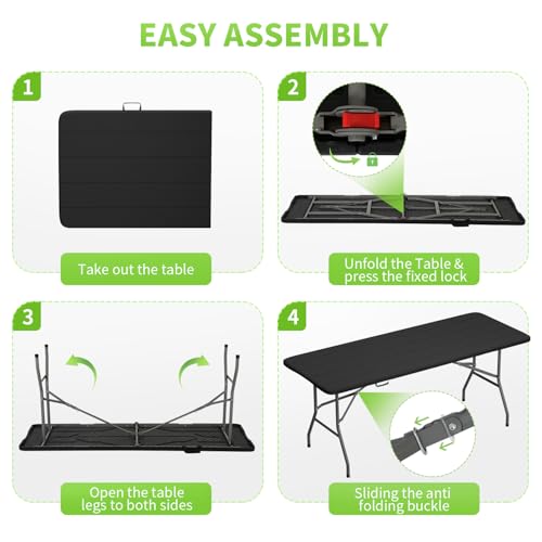 Image of BestOffice 6 FT Picnic Table, Portable Plastic Folding Table with Carrying Handle Perfect for Picnics, Parties, Party and Camping, Black Wood Grain