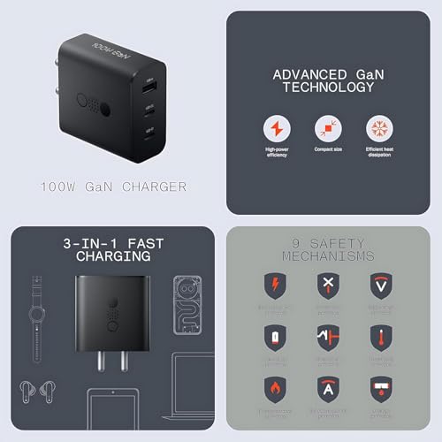 Image of CMF 100W GaN Charger with 1M Type C to C Fast Charging Cable for Nothing Phone 3a /3a Pro| Laptop| MacBook| Chromebook|Tablet|Buds|Samsung S25 Ultra Multiport Adapter Rapid Charge USB C 100 Watt-Black