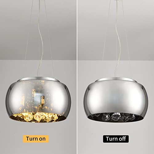 Zaqtan Glass Drum Pendant Light Fixture Chandelier Modern Glam Led Lamp Droplight Adjustable Height 15.75" Diameter (Smoke, 4 Lights) #TOP2