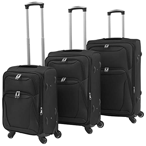 vidaXL Soft Case Trolley Set 3 Piece Black Trip Traveling Luggage Suitcase