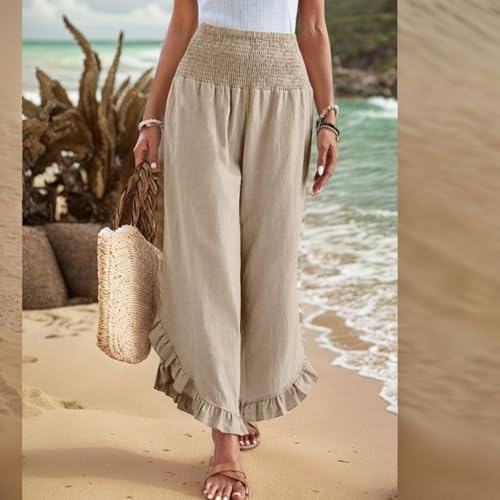 Women's Solid Color Elastic Waist Slim Pleated Petal Dressy Casual Loose Fit Trousers2
