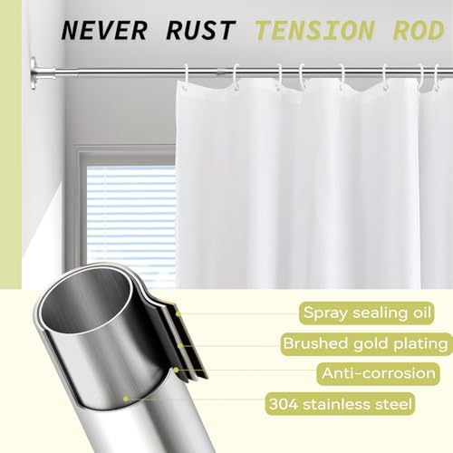 Image of Tension Curtain Rod 31 to 112 In Extra Long Curtain Rod Adjustable Pole Heavy Duty Silver Spring Shower Curtain Rod for Bathroom Windows Room Divider Never Rust Anti-Slip