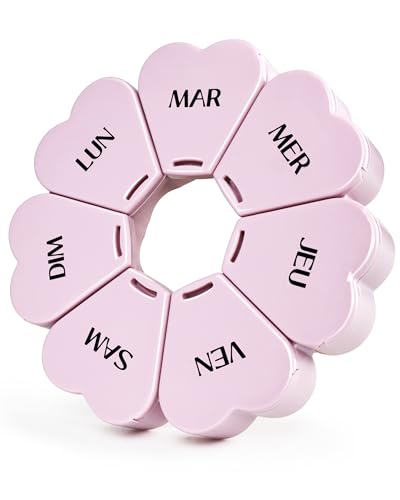 FHORAIN Pilulier Hebdomadaire en Forme de Fleur, 7 Compartiments, mignon, rond, Organisateur huiles de poisson de Médicaments et Vitamines (Opaque Rose)