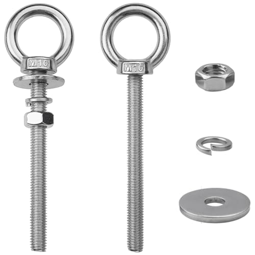 Image of 2 Pack M10 Stainless Steel Eye Bolts with Nuts, 3 /8 inch x 4 inch Eye Bolts | 304 Stainless Steel Eye Bolt,Eye Bolts Heavy Duty for Hang Tie Down Outdoor,3 /8 eye bolts with nuts,m10 eye bolts