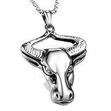 Hafrita Taurus Pendant Necklace Men 316L Stainless Steel Constellation Necklaces Bullhead Pendants Necklace Silver