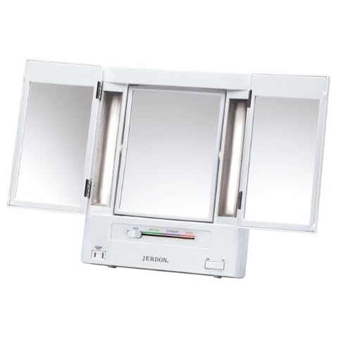 Jerdon Tri-Fold Two-Sided Makeup Mirror with Lights - JGL9W Cover