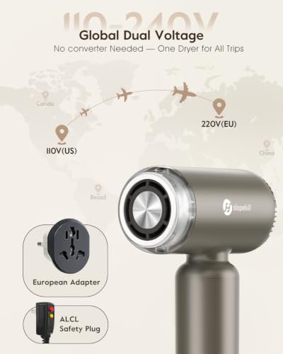 Image of slopehill Dual Voltage Travel Hair Dryer, Lightweight Ionic Blow Dryer
