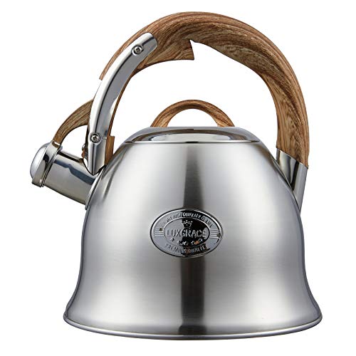 Tea Kettle for Stove Top Whistling,2.2 Quart Teapot for Stovetop Wooden Anti-Heat Pattern Handle With Loud Whistle, Food Grade Stainless Steel Tea Pot Water Kettle