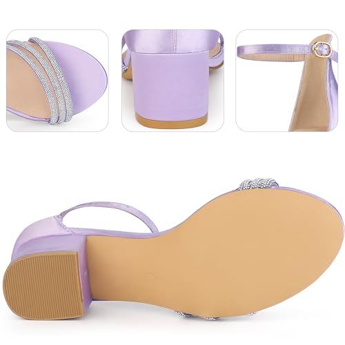 Perphy Satin Rhinestones Open Toe Chunky Heel Sandals for Women3
