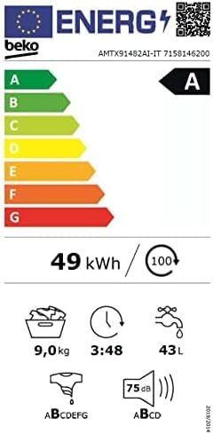 Beko - AMTX91482AI-IT - Lavatrice 9kg, Classe A, 1400giri, Inverter, Display digit, Vapore SteamCure, Dimensioni AxLxP: 84x60x60 Beko - AMTX91482AI-IT - Lavatrice 9kg, Classe A, 1400giri, Inverter, Display digit, Vapore SteamCure, Dimensioni AxLxP: 84x60x60