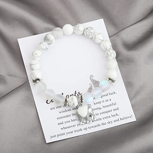 FUSTMW Lucky Elephant Gifts Good Luck Elephant Bracelet Friendship Gifts Elephant Charm Natural Stone Bracelet Inspirational Gifts4