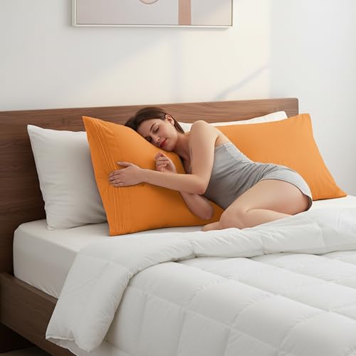 Image of Elegant Comfort Luxury Ultra-Soft 1-Piece Body Pillowcase - 1500 Premium Hotel Quality Microfiber Double Brushed - Wrinkle Resistant, Body Pillowcase Size, Orange