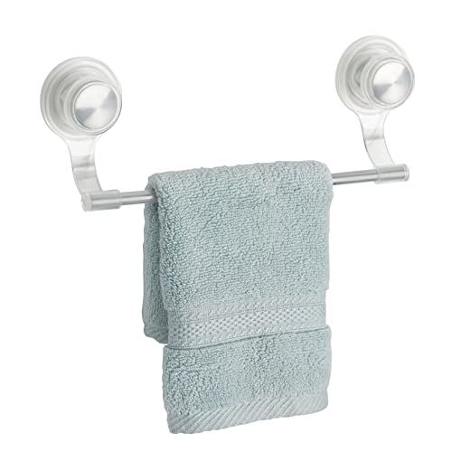 Mdesign Strong Suction Wall Mount Plastic/Metal Wash Cloth Hand Towel Bar For Bathroom, Shower Stall, Bathtub - 2 Pack, Clear/Stainless Steel #TOP3