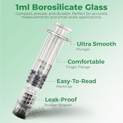 Kopperko 1ml Luer Lock Syringe (10-Pack) - Shatter & Heat Resistant, Borosilicate Glass Glue Syringes for Use With Liquids, Glue, Oils, Ink | Premium Quality for Use in Labs & Crafts