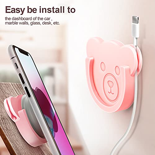 Image of Car Grips Mount for Phone Stand Cute Bear Style Silicone Phone Holder with Phone line Clasp for Collapsible Grip /Socket Mount User Used on Dashboard, Home, Office, Kitchen, Desk, Wall (3 Colors)