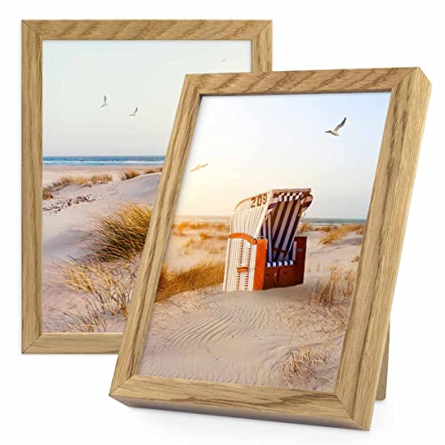 Photolini Lot de 2 Cadres Chêne en Bois Massif 15x20 cm avec Verre Acrylique/Accessoires Inclus Cover