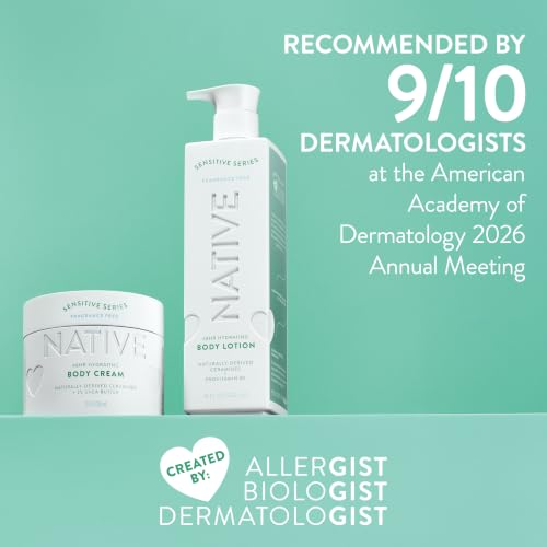 Native Sensitive Body Lotion, 48H Hydration for Soft Skin, Hypoallergenic Fragrance, Free from 81 Known Allergens, Naturally Derived Ceramides, Fragrance Free, 18 Fl Oz - image 5