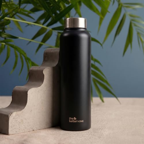 Image of The Better Home 1000 Stainless Steel Water Bottle 1 Litre | Rust-Proof, Lightweight, Leak-Proof & Durable | Eco-Friendly, Non-Toxic & BPA Free Water Bottles 1+ Litre | Black (Pack of 1)