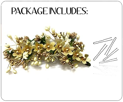 Hair Flare Floral Hair Vein for Women, Artificial Flower Hair Accessories, Hair Pin for Girls - Golden, 2205 4