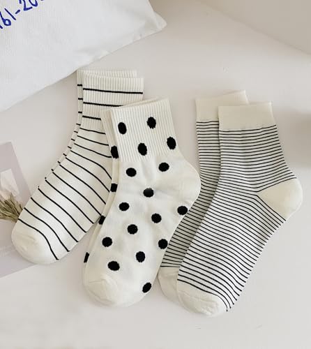 Image of Women's Polka Dot & Striped Crew Cute Ankle Socks Size 5-9