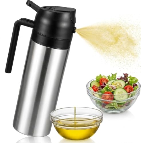 Image of Stainless Steel Oil Sprayer and Dispenser Bottle | Leak-Proof | 500ml 2-in-1 Dual-Function Oil Bottle with Ergonomic Handle for Air Fryer, Cooking, Salads, BBQ & Baking Black (Pack of 01)