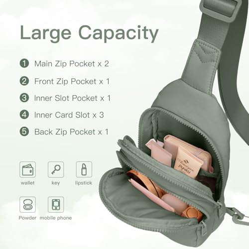 Image of Viverte Quilted Puffer Crossbody Bags for Women Small Puffy Sling Bag Lightweight Cross Body Bubble Purse Shoulder Bag for Travel (Bean Green)